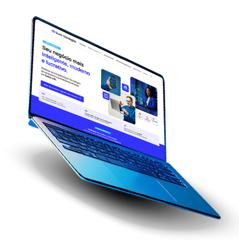 Site da Stack Tecnologias exibido em um notebook